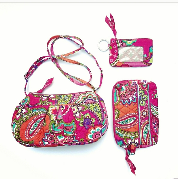 Vera Bradley Handbags - Vera Bradley 3pc Pink Swirls Crossbody Bag NWOT